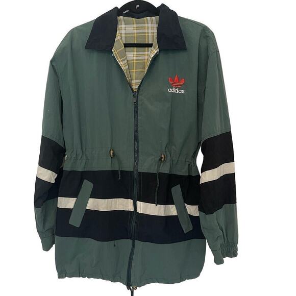 Adidas Y2K Vintage Women's Double Side Reversible Parka Raincoat Hoodie Jacket - Picture 1 of 7